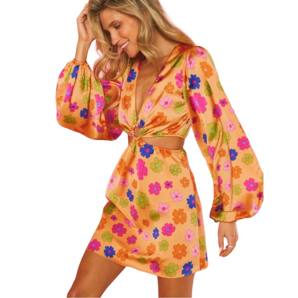 Show Me Your MuMu Orange Poppin Poppy Cut Out Mini Dress XL